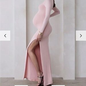 Chic Long Sleeve Pink Maternity Dress
